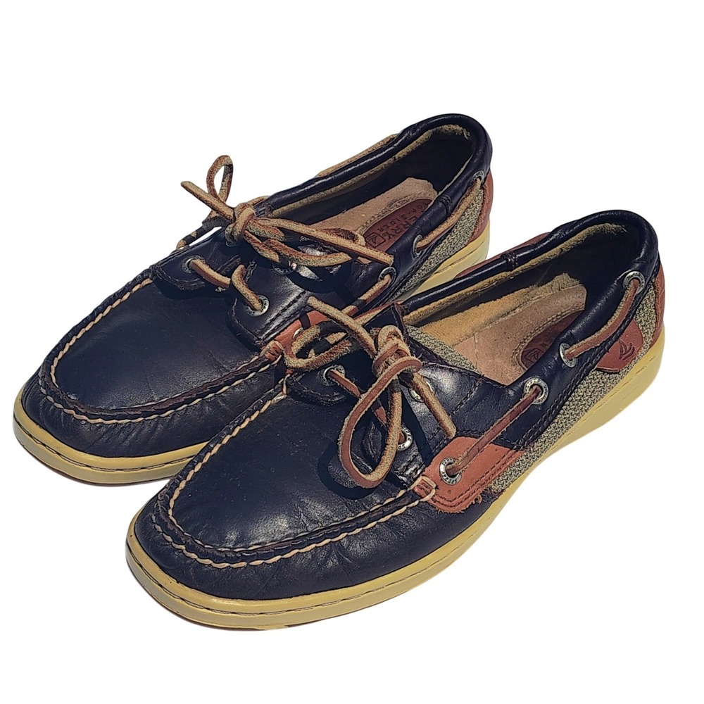 Sperry Top-Sider Womens Dark Brown Leather Mesh Boat Shoes Loafers 360 Lacing 7m